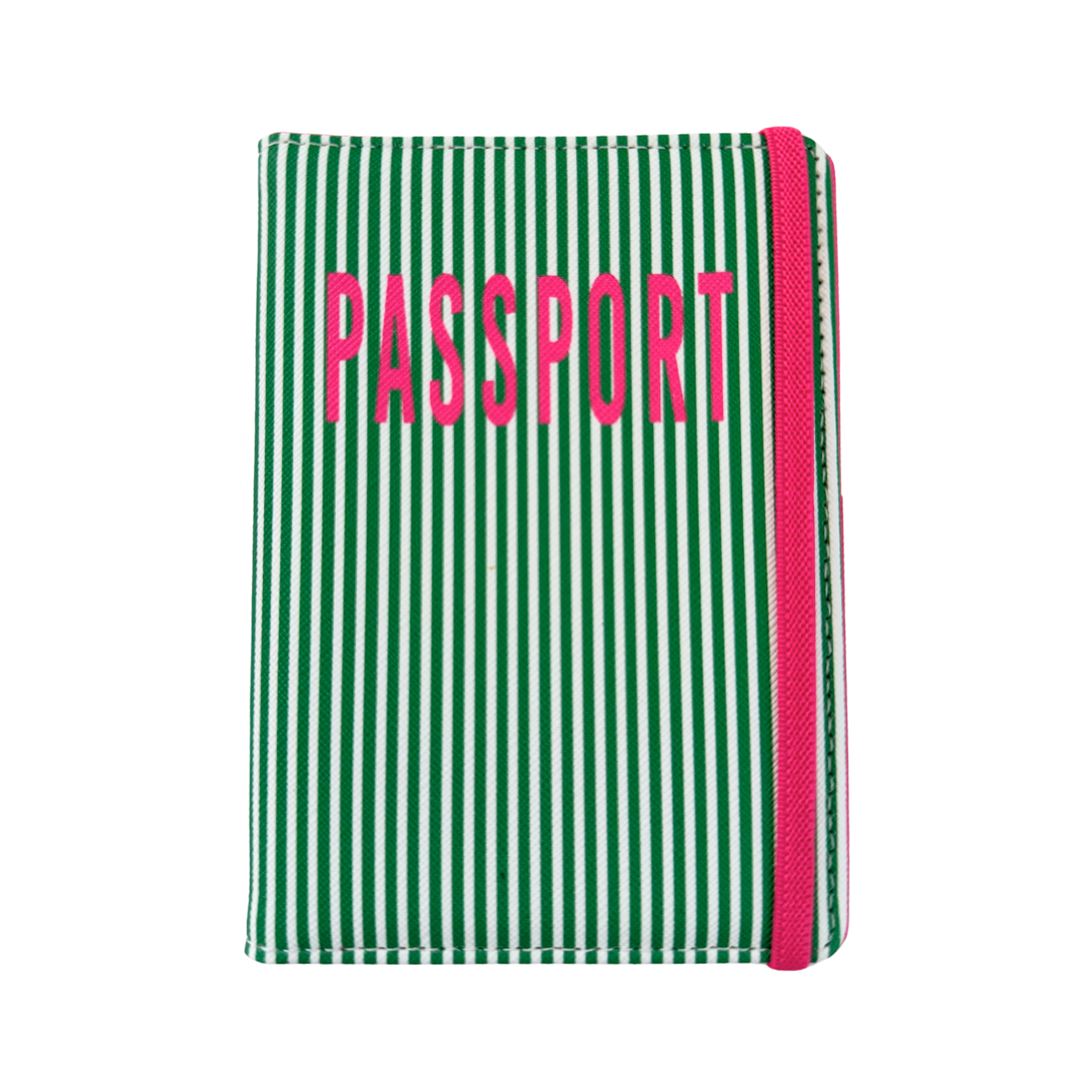 Green Stripe Passport Case | Vegan Leather Travel Accessory & Holder