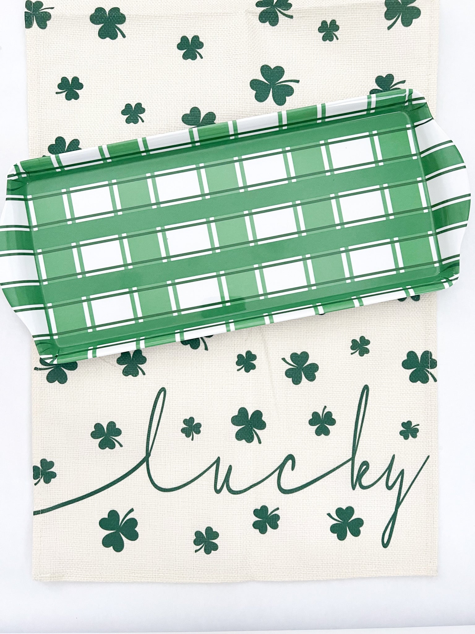 Green Plaid Gingham Reusable Melamine Party Tray