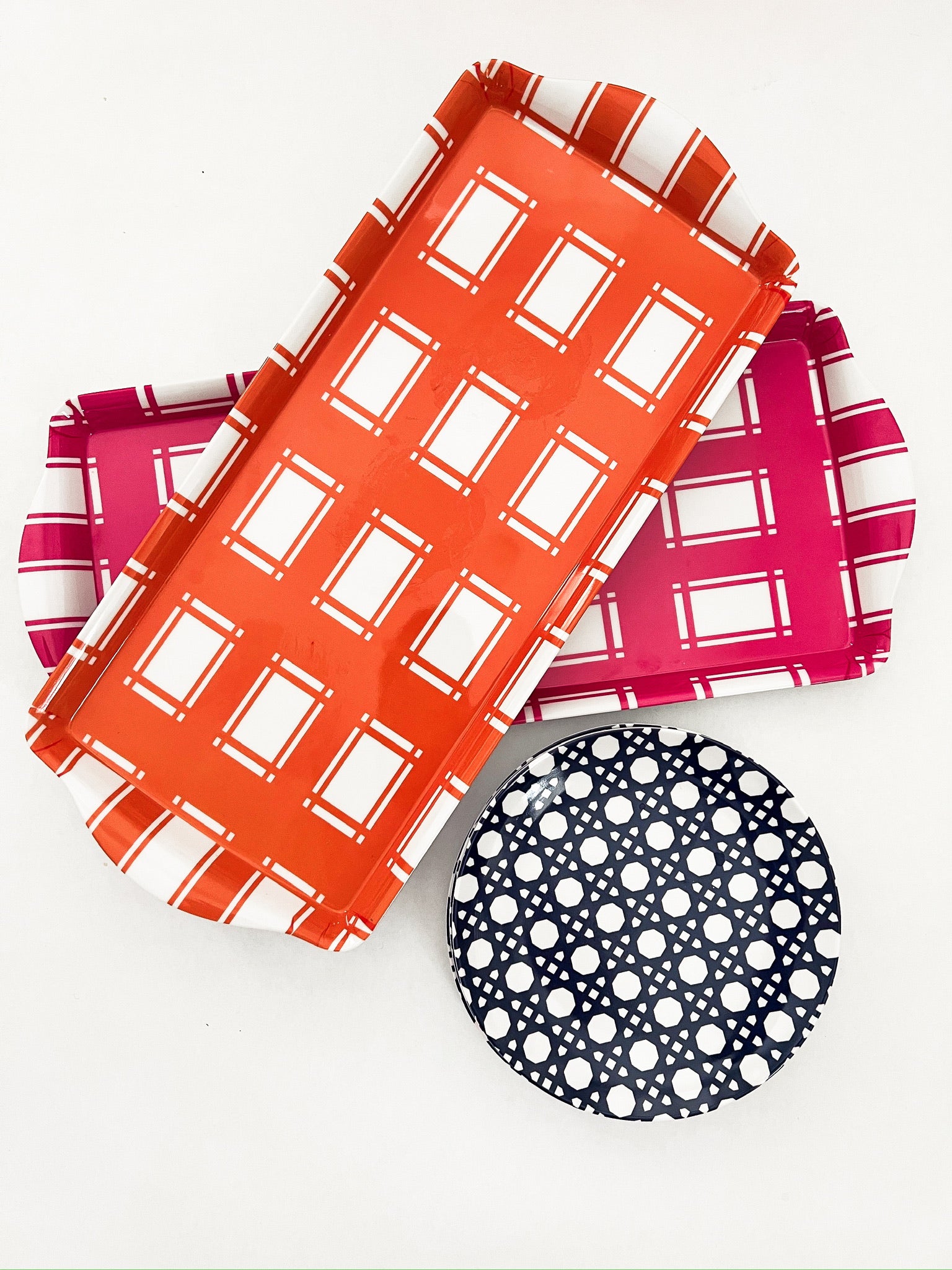 Orange Plaid Gingham Reusable Melamine Party Tray