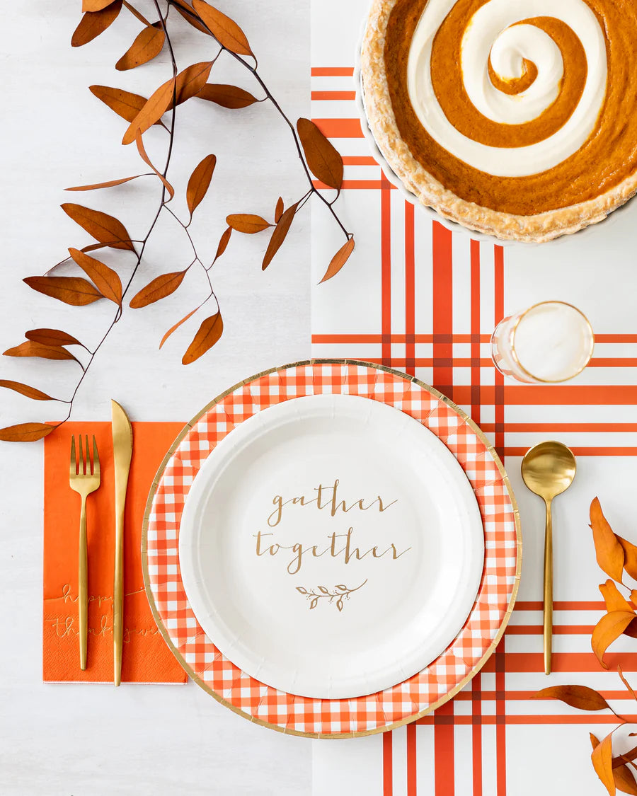 Fall Plaid Table Runner - Cream & Burnt Gingham for Seasonal Entertaining