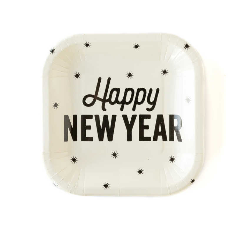 Black & White Happy New Year's Eve Plates - Countdown to Midnight Design